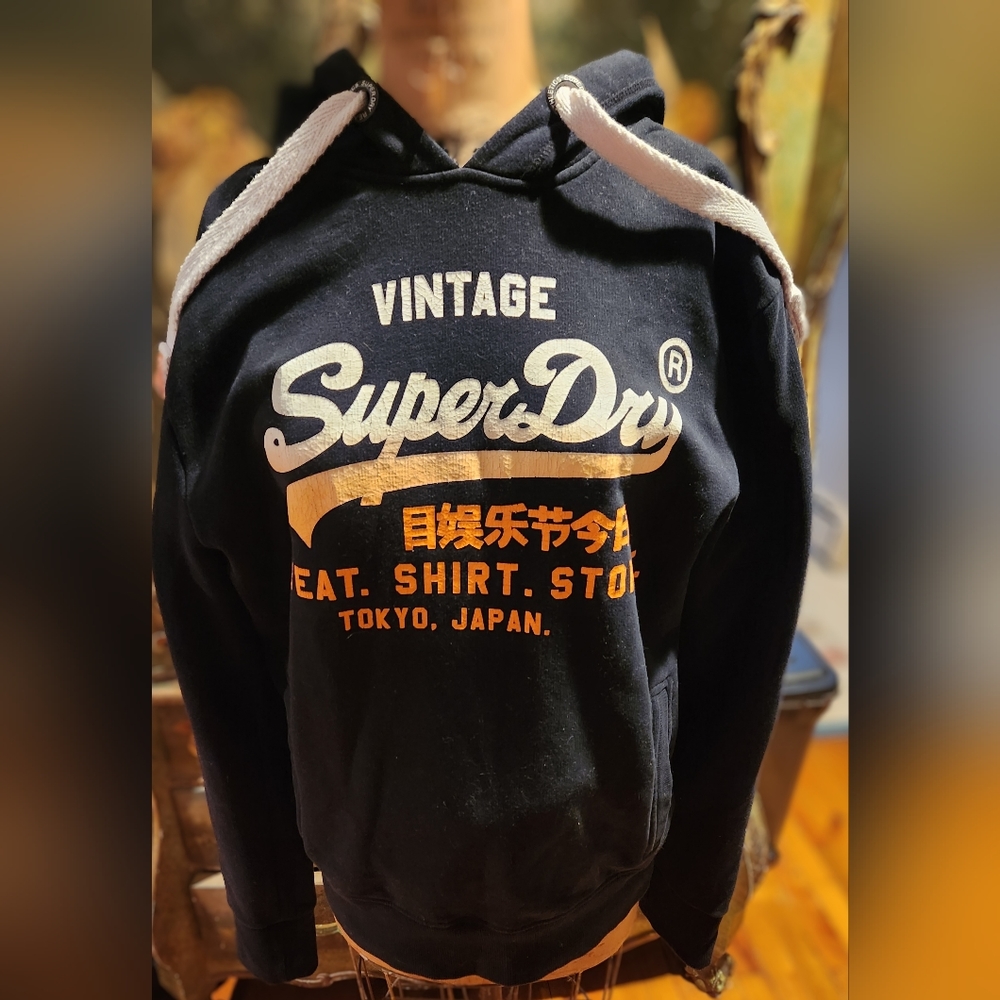 Superdry Vintage Sweat Shirt Store Size Large Black Hoodie